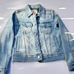 True Religion Jesse sStretchy Light Blue Jean Denim Jacket